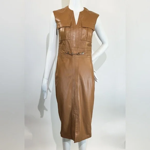 NWT KAREN MILLEN Leather Snaffle Trim Pocket Dress Size: 2 - Picture 6 of 8